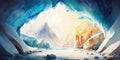 iceberg in polar regions, Glacier Ice, Winter Cavern Watercolor Painting, Impressionist Art, Wallpaper, Background Royalty Free Stock Photo