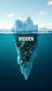 Iceberg revealing hidden trash and plastic pollution Royalty Free Stock Photo