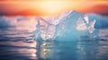 Iceberg in the water at sunset, AI