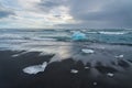 Icebergs on a black sand Jokulsarlon beach, Iceland Royalty Free Stock Photo