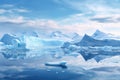 Icebergs in the blue sky. 3d render illustration, Blue Ice covered mountains in south polar ocean. Winter Antarctic landscape, AI Royalty Free Stock Photo