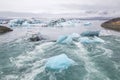 Icebergs floating out to sea at Glacier Lagoon in Iceland