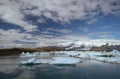 Icebergs floating on the river from the Jokulsarlon Glacier Lagoon to the ocean, without people. Iceland Royalty Free Stock Photo