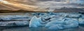 Icebergs in Iceland`s JÃÂ¶kulsarlon Glacial Lagoon at Sunset