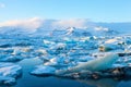 Icebergs in Jokulsarlon Glacier Lagoon with Vatnajokull in the background, south Iceland Royalty Free Stock Photo