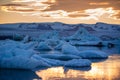 Icebergs in Jokulsarlon glacier lagoon. Vatnajokull National Park, Iceland Summer.Midnight Sun Royalty Free Stock Photo