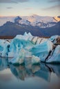 Icebergs in Jokulsarlon glacier lagoon. Vatnajokull National Park, Iceland Summer.Midnight Sun