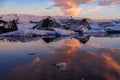 Icebergs in Jokulsarlon glacier lagoon. Vatnajokull National Park, Iceland Summer.Midnight Sun.