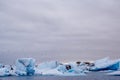 Icebergs in Jokulsarlon lagoon beneath Breidamerkurjokull glacier Sudhurland, Iceland. Place for text or advertising