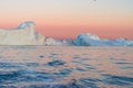 Icebergs in the midnight sun, Ilulissat, Greenland