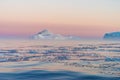 Icebergs in the midnight sun, Ilulissat, Greenland