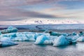 Icebergs in a spectacular glacial lagoon at sunset Jokusarlon, Iceland