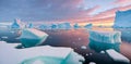 Icebergs at Sunset created with Generative AI