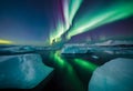 Icebergs under the northern lights v9 Royalty Free Stock Photo