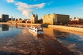 Icebreak sunset dramatic sky on Moscow river Royalty Free Stock Photo