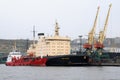 Icebreaker Captain Nikolayev is at the pier in the port of Murmansk