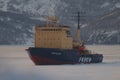 Icebreaker FEssco in Magadan region. Royalty Free Stock Photo