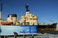 Icebreaker Sampo in the harbor of Kemi ready for unique cruise in frozen Baltic Sea