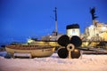 Icebreaker Sampo in the harbor of Kemi ready for unique cruise in frozen Baltic Sea