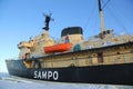 Icebreaker Sampo during unique cruise in frozen Baltic Sea Royalty Free Stock Photo
