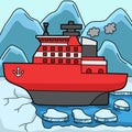 Icebreaker Ship Colored Cartoon Illustration