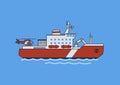 Icebreaker ship. Flat vector illustration. Isolated on blue background.