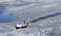 Icebreaker ship in frozen Hudson river