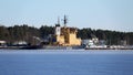 Icebreaker ship from the iceroad in Lulea on a winter day in Sweden Royalty Free Stock Photo