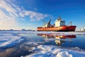 icebreaker ship moored in arctic port, seen from shore