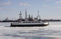 Icebreaker Ship Navigating on a Frozen Lake
