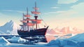 Icebreaker ship in nordic sea illustration AI Generated
