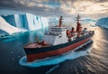Icebreaker ship sailing in the northern icy sea Royalty Free Stock Photo
