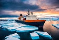 Icebreaker ship sailing in the northern icy sea Royalty Free Stock Photo