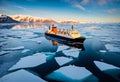 Icebreaker ship sailing in the northern icy sea Royalty Free Stock Photo