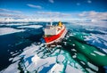 Icebreaker ship sailing in the northern icy sea