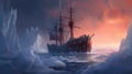 Icebreaker In A Storm Ocean. Generative AI Royalty Free Stock Photo