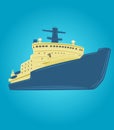 Icebreaker vector illustration. Nuclear powered ship. Arctic expedition navigation vessel
