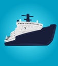 Icebreaker vector illustration. Nuclear powered ship. Arctic expedition navigation vessel