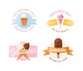 Icecream badge food logo vector illustration.