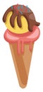 Icecream cone with a pale red scoop and a yellow scoop with chocolate and red and blue sprinkels on top vector illustration on Royalty Free Stock Photo