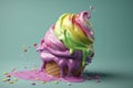 Icecream cones melting in the summer. Studio setup. Generative AI