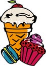 Icecream, cupcake, makaroni set Royalty Free Stock Photo