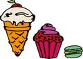 Icecream, cupcake, makaroni set Royalty Free Stock Photo