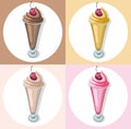 Icecream cups dessert set delicious icon flat style. Vector sweet illustration