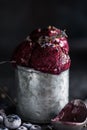 Icecream made of frozen banana and blueberry. Vegan gelato. Tasty vegetarion concept Royalty Free Stock Photo