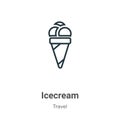Icecream outline vector icon. Thin line black icecream icon, flat vector simple element illustration from editable travel concept