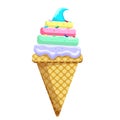 Icecream rainbow scoops waffle cone. on white background. Vector illustration