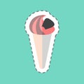 Icecream Sticker in trendy line cut isolated on blue background
