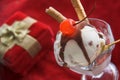 Icecream sundae with present Royalty Free Stock Photo