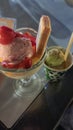 Icecream.. with waffer totti fruti and pistachio